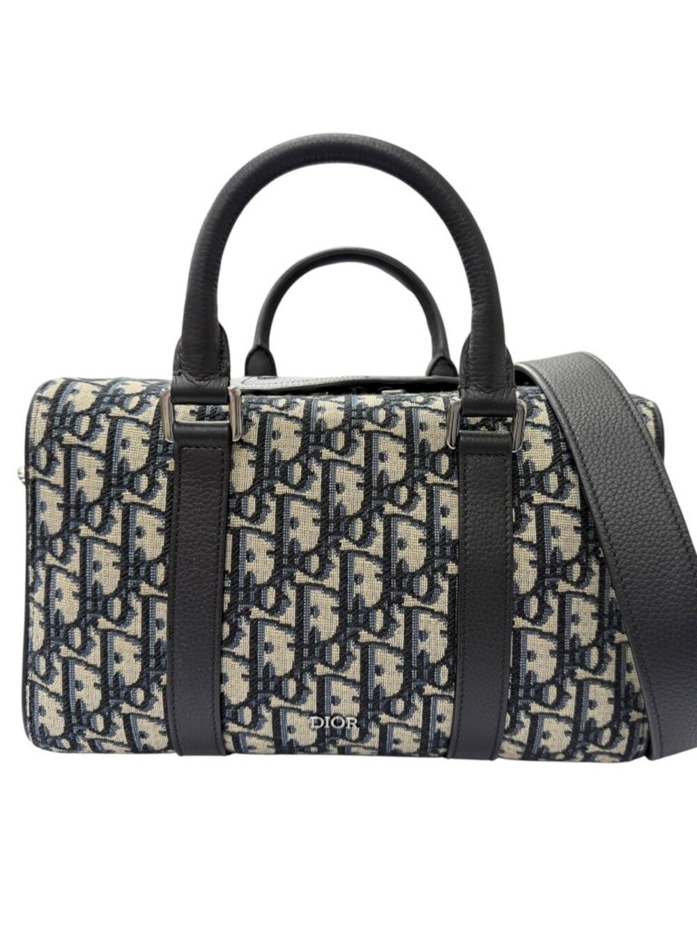 Dior Homme Rango 26 Leather Oblique Jacquard 2-Way Shoulder Bag Beige Navy